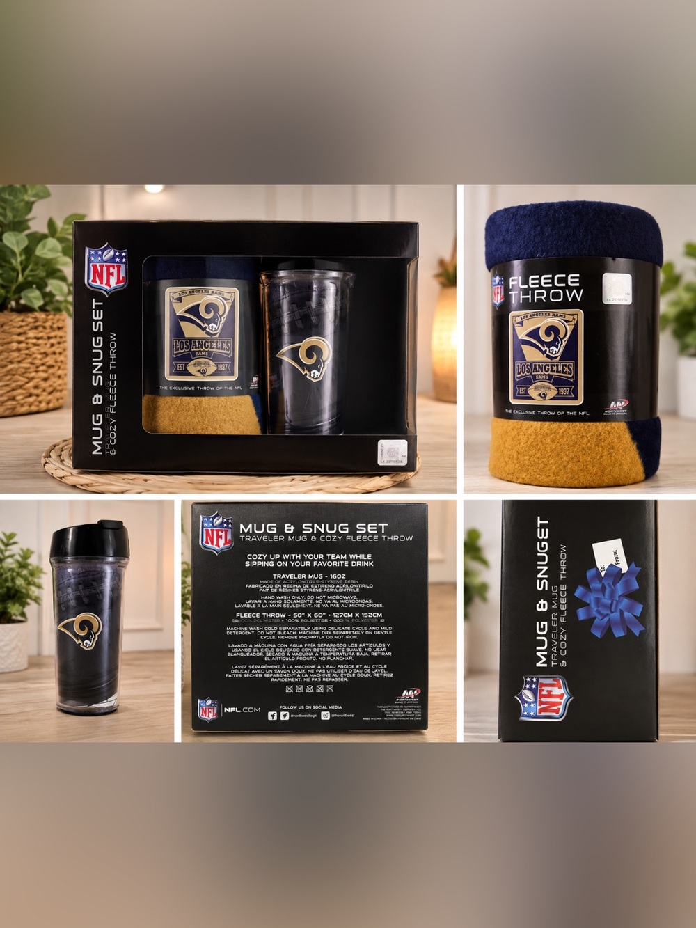 NFL Los Angeles Rams Navy and Gold Mug & Fleece Throw Set
